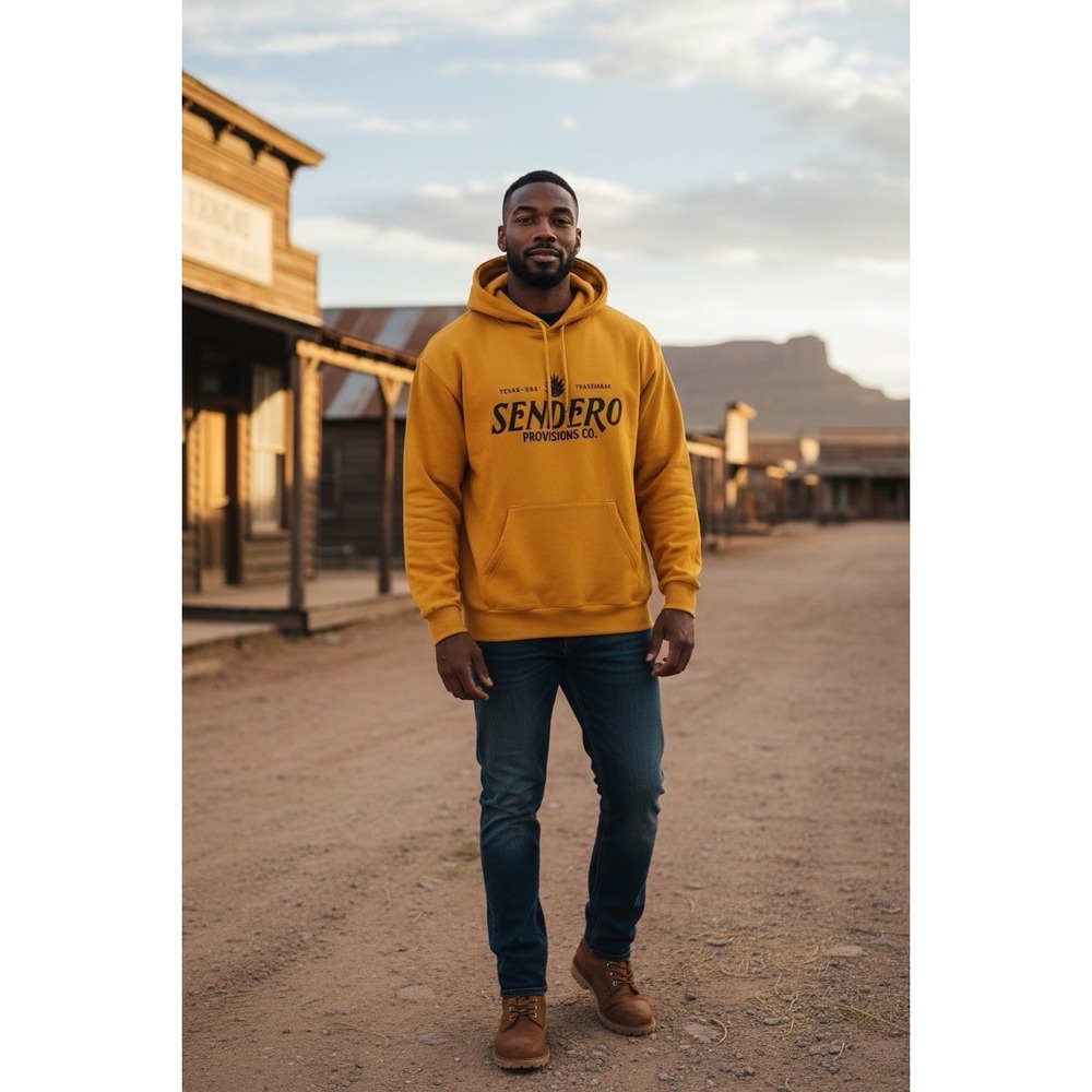 Sendero Provisions Co Mens Logo Hoodie Sz Medium Goldenrod Soft Fleece Pocket